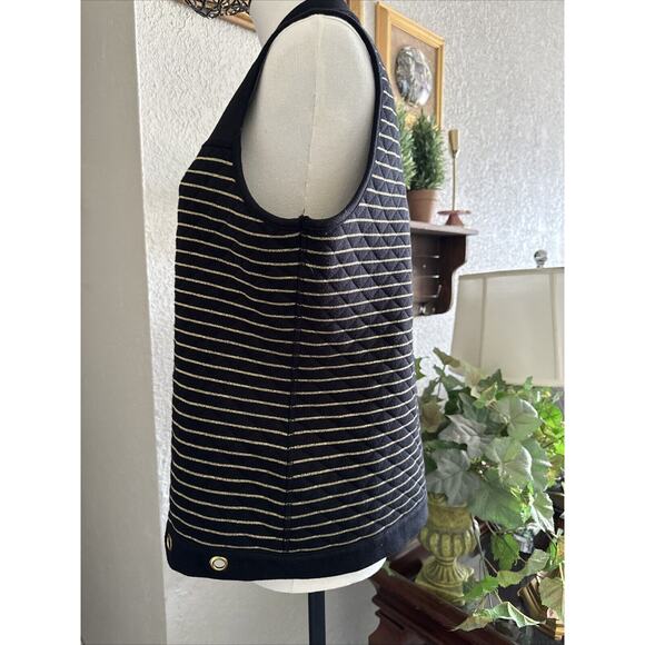 Quilted Puffer Vest Women’s Sz L Striped Black Gold Mock Neck Reversible - Picture 9 of 14
